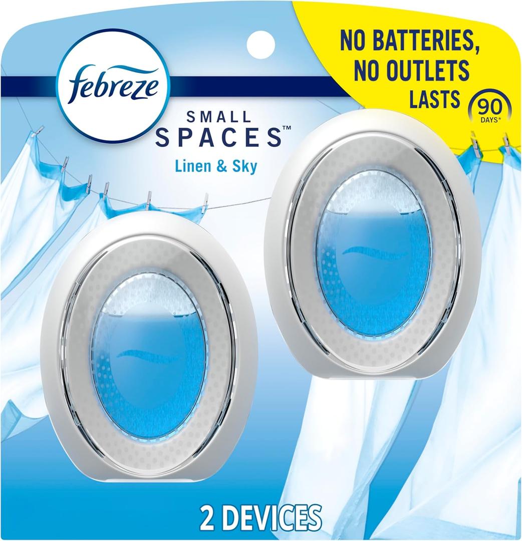 Febreze Bathroom Air Freshener, Odor-Fighting, Plug In Alternative, Air Fresheners for Home and Bathroom and Kitchen, Closet Air Fresheners, Linen & Sky Scent, 2 Count (0.5 Fl Oz (Pack of 1)) Febreze Bathroom Air Freshener, Odor-Fighting, Plug In Alternative, Air Fresheners for Home and Bathroom and Kitchen, Closet Air Fresheners, Linen & Sky Scent, 2 Count (0.5 Fl Oz (Pack of 1))