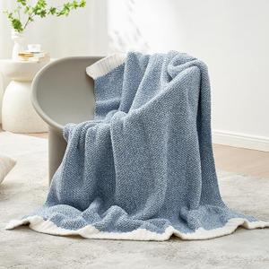 Snuggle Sac Blue Throw Blankets for Couch, Reversible Super Soft Warm Blankets Cozy Knit Blanket Fuzzy Plush Throws for Sofa, Bed, Gift, Heather Blue, 66 x 90 inches
