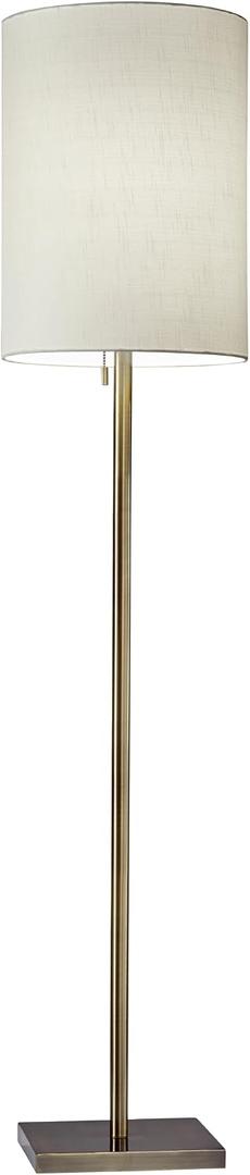 Adesso Antique Brass Floor Lamp with Beige Fabric Lampshade – Modern Accent Light for Bedroom, Living Room, and House Décor, 60.5” Tall
