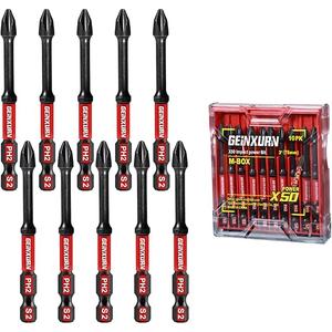 Geinxurn Impact Tough 3 in. #2 Phillips Screwdriver Bits Set,10 Pack Magnetic D2 Steel Long Cross PH2 Power Driver Bits with Storage M-Box