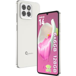 CWOWDEFU Android 14 Unlocked Phone, 6.8''Android Smartphone,12 GB RAM with 128 GB ROM,Dual SIM 4G,Octa-Core, Face/Fingerprint Recognition/NFC/OTG/GPS,Support Global Frequency Bands(White)