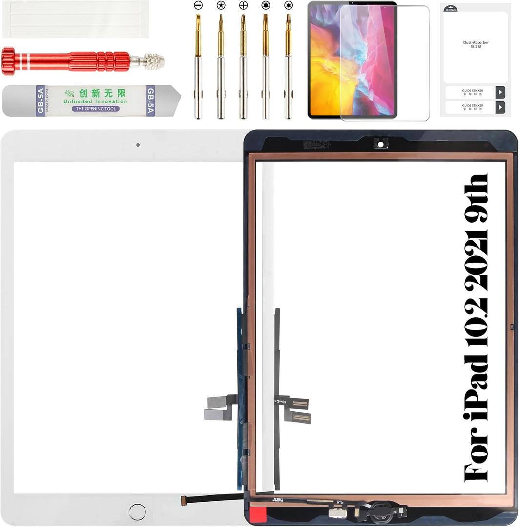 for iPad 10.2 2021 Screen Replacement for iPad 9 9th Gen 2021 Repair Kits for iPad 10.2" 9th Touch Screen Digitizer Replacement A2602 A2603 A2604 A2605 with Home Button White(Without LCD)
