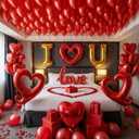I Love You Balloons for Him/Her Balloons Red gold romantic balloon kit with Red heart LOVE mylar balloons Red rose petals for hotel Decorations Valentines Party wedding anniversary supplies