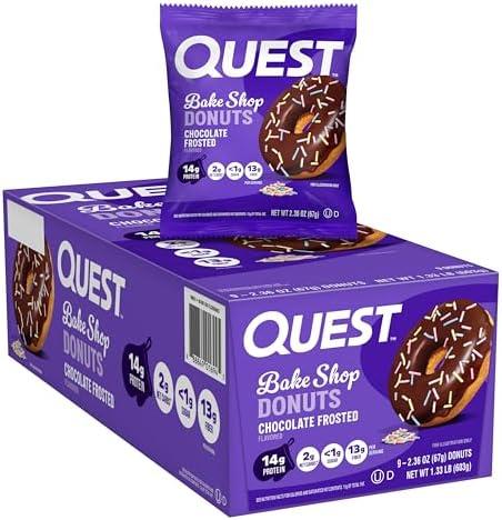 Quest Nutrition Bake Shop, Chocolate Frosted Donuts, 14g Protein, Less than 1g Sugar, Protein Snack, Low Sugar, 9 Count Best By 11/06/26