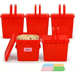 METAPACK 1.3 Gallon Double Handles Square Bucket, Food Grade Plastic Bucket with Lid, Red Stackable Food Storage Containers Set for Kitchen Organization,Fruit,Cookies,Dry Goods(5 Pack)