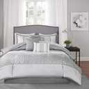 Madison Park Luxury Comforter Set-Traditional Jacquard Design All Season Down Alternative Bedding, Matching Bedskirt, Decorative Pillows, Queen(90"x90"), Bennett, Geometric Grey 7 Piece