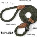 Mile High Life Slip Leads for Dogs | Heavy Duty Dog Training Leash | 4 Feet No Pull Slip Leashes w Leather Tip | Dark Green Rope Lead for Dogs Outside