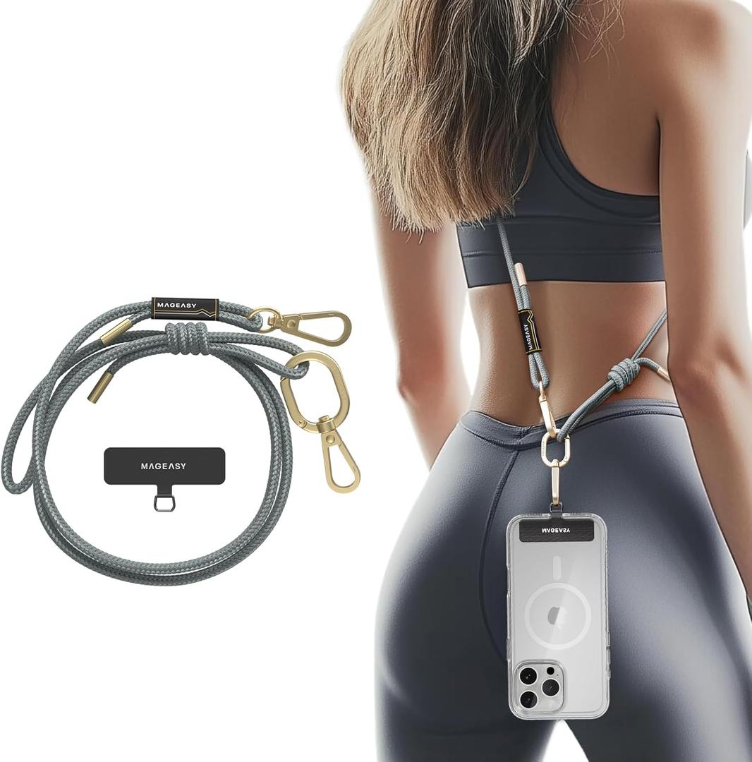 MAGEASY Crossbody Cell Phone Lanyard - Universal Rope Cell Phone Lanyard | 6mm Adjustable Strap for iPhone, Samsung & More (Misty Blue)