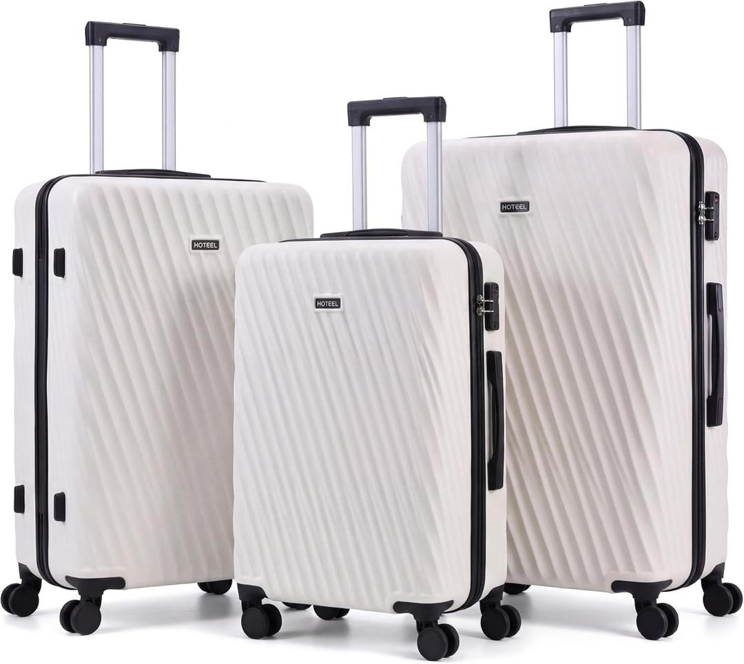 Hoteel Luggage Sets 3 Piece Hardside, Luggage Set with Spinner Wheels, TSA Lock, Wet/Dry Separation Compartment, Lightweight Carry on Luggage, 20"/24"/28" Suitcase, Beige
