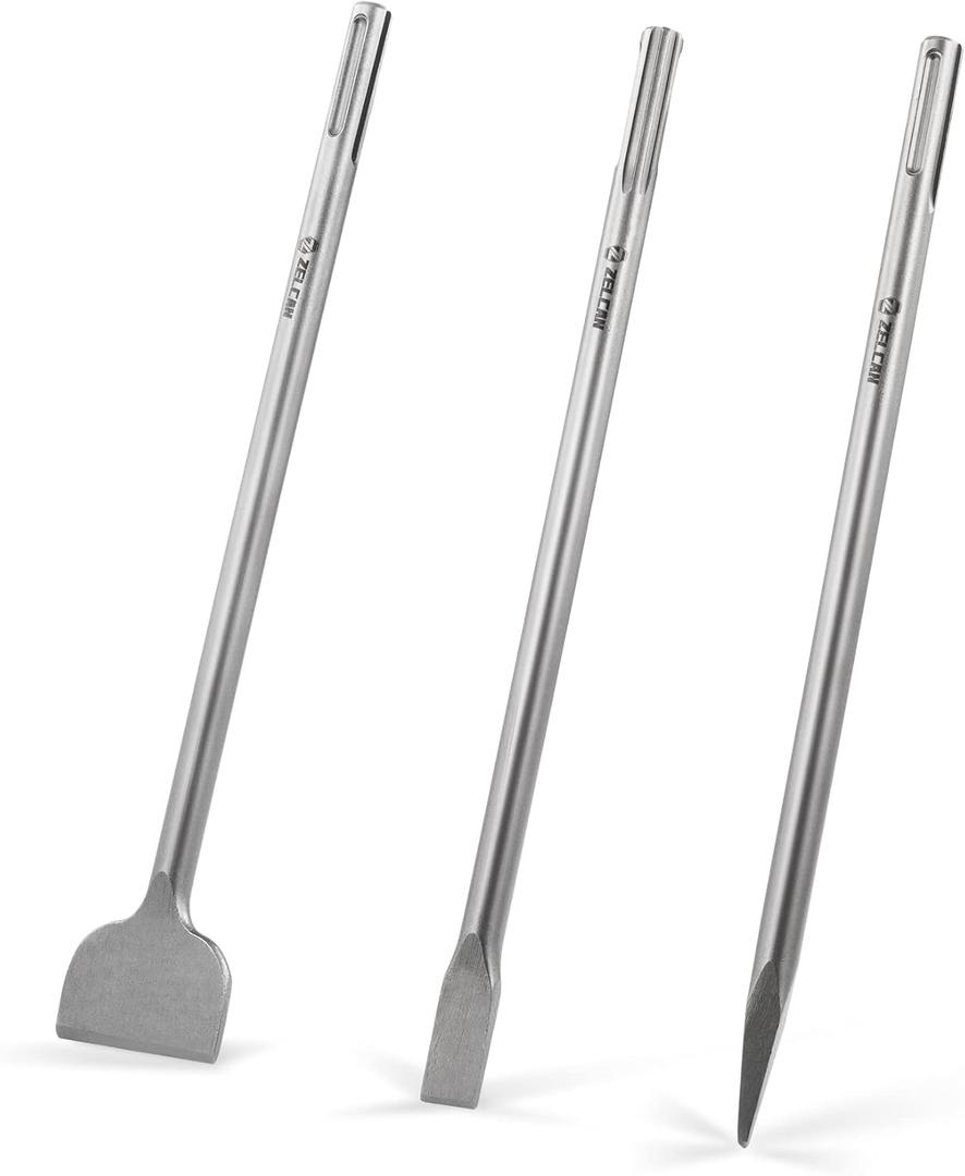 ZELCAN Chisel Set with SDS Max Shanks, 3pc Masonry Concrete Drill Bit Set, 18" Flat Point Scaling Chisels 40Cr Steel SDS Max Bits Rotary Hammer Drill Home Improvement Tool Kit for Brick Stone Concrete