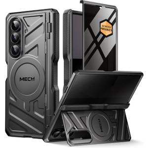 TONGATE for Galaxy Z Fold 7 Case with Privacy Screen Protector, [Compatible with MagSafe][Anti Spy] Shockproof Phone Case, Built-in Stand & Belt Clip & Hinge Cover for Samsung Z Fold 7 2025 8", Black