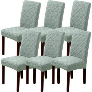 Kitchen Chair Covers Dining Chair Cover,Removable Washable Jacquard Parsons Chair Covers (Bean Green,Set of 6)