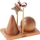 Acacia Wood Salt and Pepper Shaker Set  2-Piece with Storage Base and Titanium Handle  Elegant Wooden Spice Holder for Kitchen and Dining Table