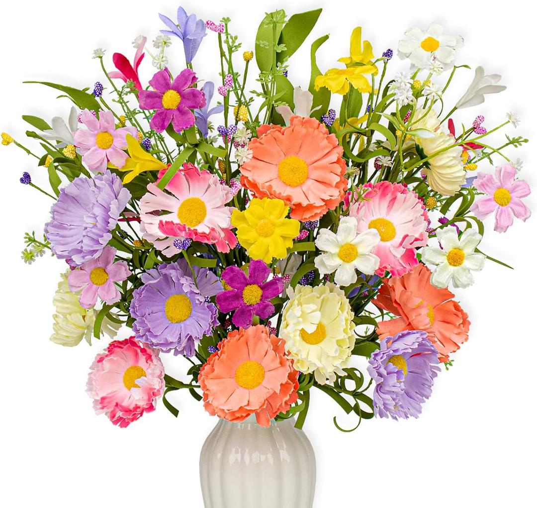 VioletEverGarden 12 Pack Spring Decorations for Home 4 Colors Artificial Spring Flowers 17 Inch Spring Floral Stems with Daisy and Forsythia for Spring Summer Wedding Holiday Decor