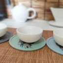 Silicone Coasters Round Cup Coaste 3.9 Inches Set of 5, Cup Mats, Thin Coasters for Table, Flower Pattern Multi Color Table Decoration Waterproof Anti Slip Store Easy,Hand Wash Only