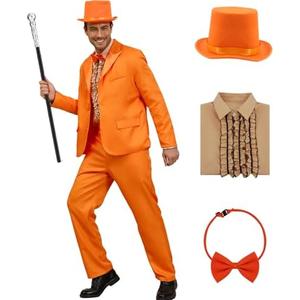 Harry and Lloyd Tuxedos Men's Fun Suit Dumber Orange Suit Dumb Blue Blazer Top Hat Bow Tie Halloween Cosplay Costume Size M