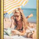 Wood 10x14 Frame Gold, Ornate Natural 14x10in Poster Picture Frame, Modern Golden 10 x 14inch Gallery Wall Photo Frame with HD Plexiglass, Horizontal Vertical Wall Mounting Display, 1 Pcs