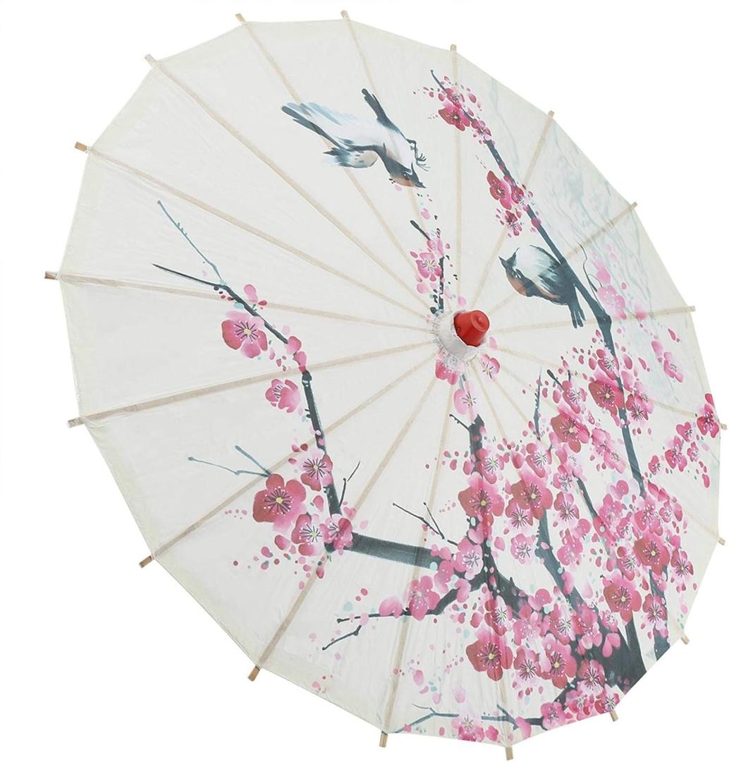 Omabeta Pretty Classical Handmade Oil Paper Umbrella with Wooden Handle,Exquisite DIY Chinese Classical Plum Blossom Handmade Umbrella for Dancing Props Cosplay Photography