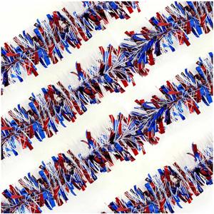 2 Pcs 4th of July Tinsel Garland Red White Blue Independence Day Metallic Glitter Hanging Twist Decor for Home Indoor Outdoor Holiday Party Supplies 6.2ft Each Plastic Decor