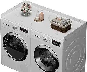 efluky Washer Dryer Countertop, Wood Countertop with Edge Rails for Laundry Room Organization and Storage, Washer Dryer Topper for Laundry Room, 27.5" x 54" White Marble