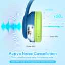 LOBKIN Active Noise Cancelling Headphones for Kids with Case - RGB LED Light Up Foldable Adjustable Over Ear Headphone Support Wireless or 3.5mm Wired Mode for Toddler & Girls & Boys Teens