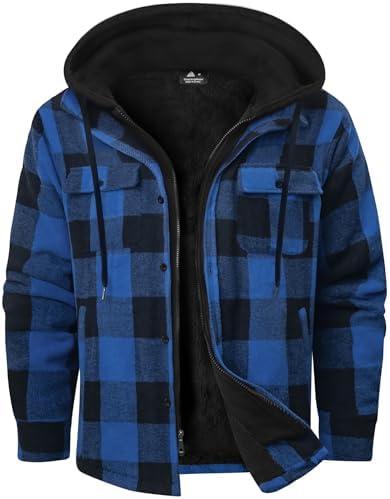Dekomere Men's Thick Fleece Plaid Jacket Flannel Shirts Sherpa Lined Full Zip Up Hoodie Winter Coat with Pockets , Size Medium