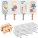 Sakolla Silicone Popsicle Molds Set of 3, Large Oval 4 Cavities Homemade Ice Pop Molds with 150 Wooden Sticks for Ice Cream, Cakesicles, Cake Pop (White)