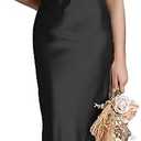 Halter Bridesmaid Dresses for Wedding Guest Dress Satin Mermaid Formal Evening Dress Long 2025 (Black)