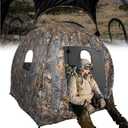 Hunting Blind 360 Degree See Through with Floor Mat, 2/3 Person Ground Blind, Quick Set Pop Up Tent, Spring Steel Camouflage Tent for Deer and Turkey