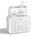 LAREX Double Bottle Warmer, 11-in-1 Fast Baby Bottle Warmer for Breastmilk and Formula, with Timer, Fits 2 Bottles, Accurate Temp Control, Milk Warmer with Thaw, Steri-lizing, Keep Warm, Heat Food (White)