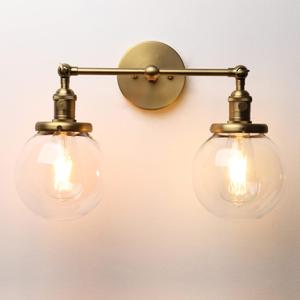 Phansthy Vintage 2 Light Wall Sconce Industrial Wall Light with Dual 5.9 Inches Globe Glass Lampshade (Antique)