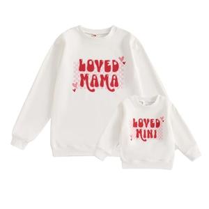 Aiwpstoin Mommy and Me Valentines Outfit Long Sleeve Crewneck Sweatshirt Pullover Family Matching Shirt Mama Baby Clothes (Women, L, White)