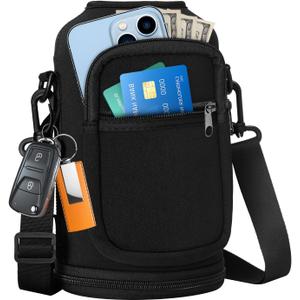 Water Bottle Sleeve with Pocket & Strap - 64 oz Insulated Water Bottles Carrier Bag with Strap, 2 Zip Pockets Neoprene Pouch, Water Jug Holder for Camping Travelling, Flask Accessory Carrying Case