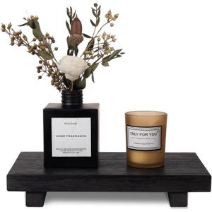 zoocatia Small Wood Tray Pedestal Stand Farmhouse Bathroom Decor Decorative Wooden Riser Kitchen Soap Dish Holder for Vanity, Counter, Sink, 9" x 5.9" - Black