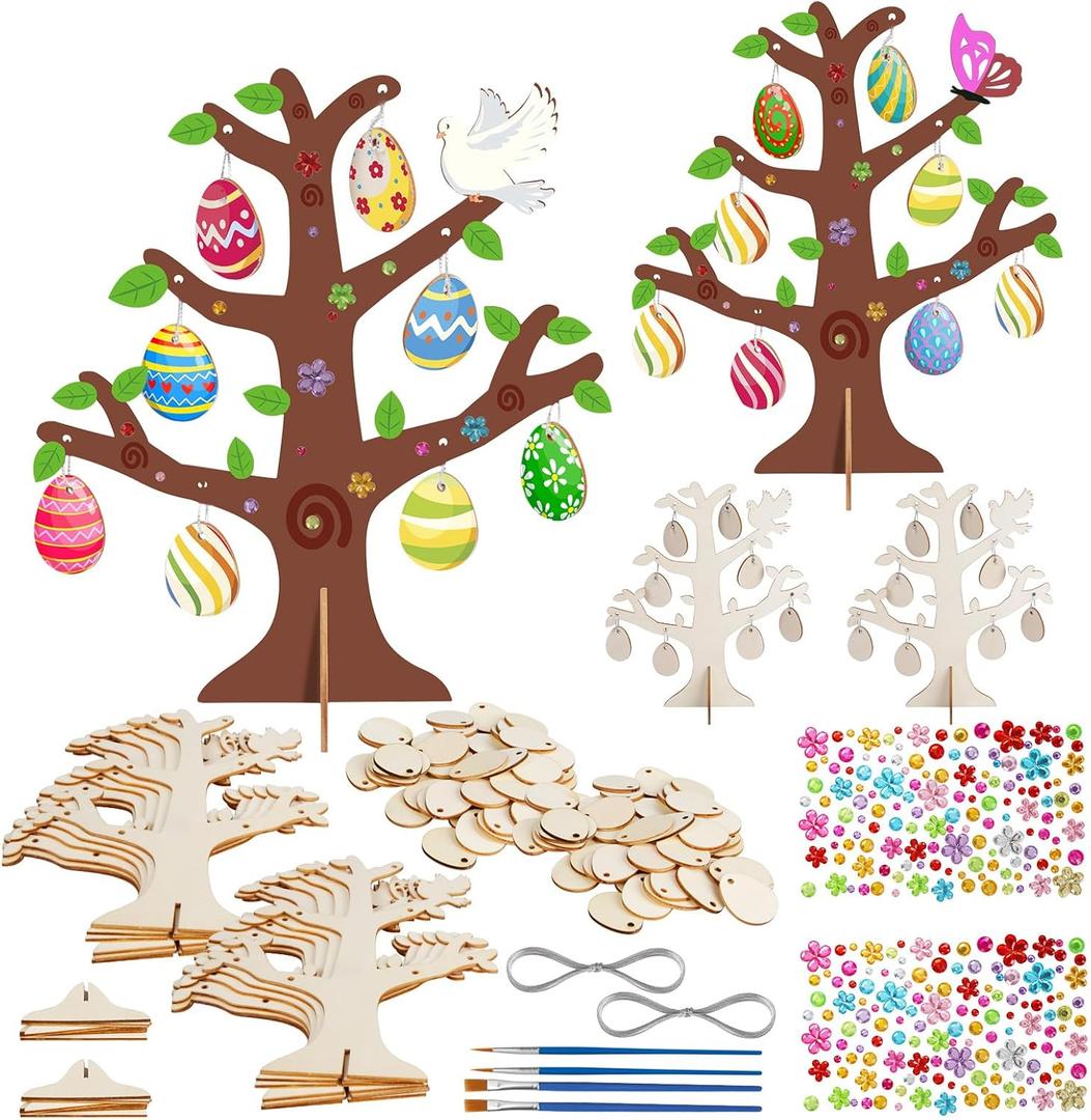 Fennoral 24 Pack 3D Wooden Easter Egg Tree Craft Kit for Kids Make You Own Easter Egg Tree DIY Wooden Easter Art and Craft for Girls Boys Easter Decoration Easter Gifts