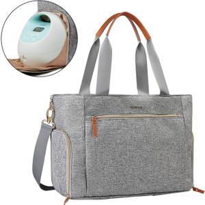 mommore Breast Pump Bag Diaper Tote Bag with 15 Inch Laptop Sleeve Fit Most Breast Pumps Like Medela, Spectra S1,S2, Evenflo (Grey)
