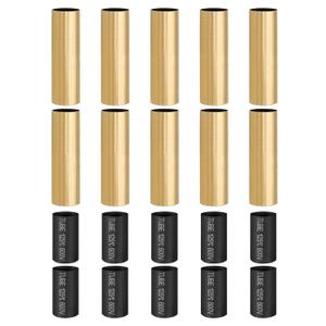 PATIKIL 3" Tall Candle Covers Sleeves, 10Pcs Metal E12 Chandelier Socket Sleeves with Insulation Heat Shrinkable Flame Retardant Tube Bulb Light Base Holder for Lamps, Golden