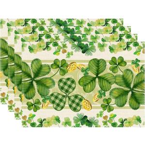 XCHI Green Shamrocks Clovers Coins St. Patrick's Day Placemats Set of 4 Table Mats for Party Home Kitchen Dining Table Decorations 12x18 Inch