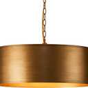 21" Vintage Metal Drum Chandelier, 4-Light E26 Industrial Adjustable Chain Hanging Pendant Light Fixtures for Foyer Entryway Kitchen Bedroom, Golden Bronze Finish