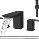 BESy Matte Black Bathroom Faucet 3 Holes Two Handles Vanity Widespread 8 Inch Bathroom Sink Faucet, Waterfall Bathroom Sink Faucet with cUPC Supply Hoses, Pop Up Drain, Stainless Steel