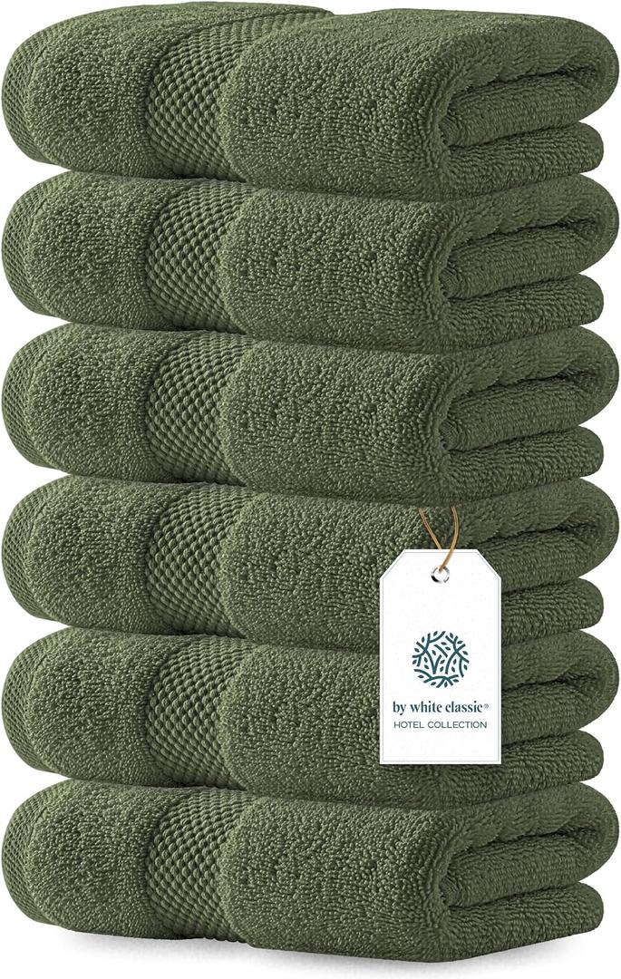 White Classic Luxury Forest Green Hand Towels - Soft 100% Turkish Cotton | Highly Absorbent Hotel spa Bathroom Towel Collection | 16x30 Inch | Set of 6, Small
