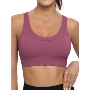RUNNING GIRL High Impact Sports Bras for Women,Racerback Running Bra Workout Crop Tank Tops Longline Sports Bra Push up (Large, D-pink)
