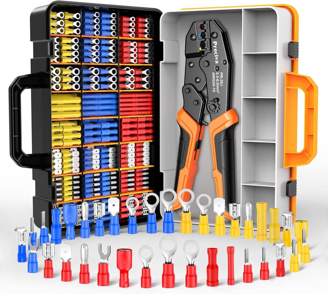 Preciva Crimping Tool for Insulated Terminals Wire Connectors, AWG20-10 Ratchet Crimper with 425 Pcs Insulated Terminals Connectors