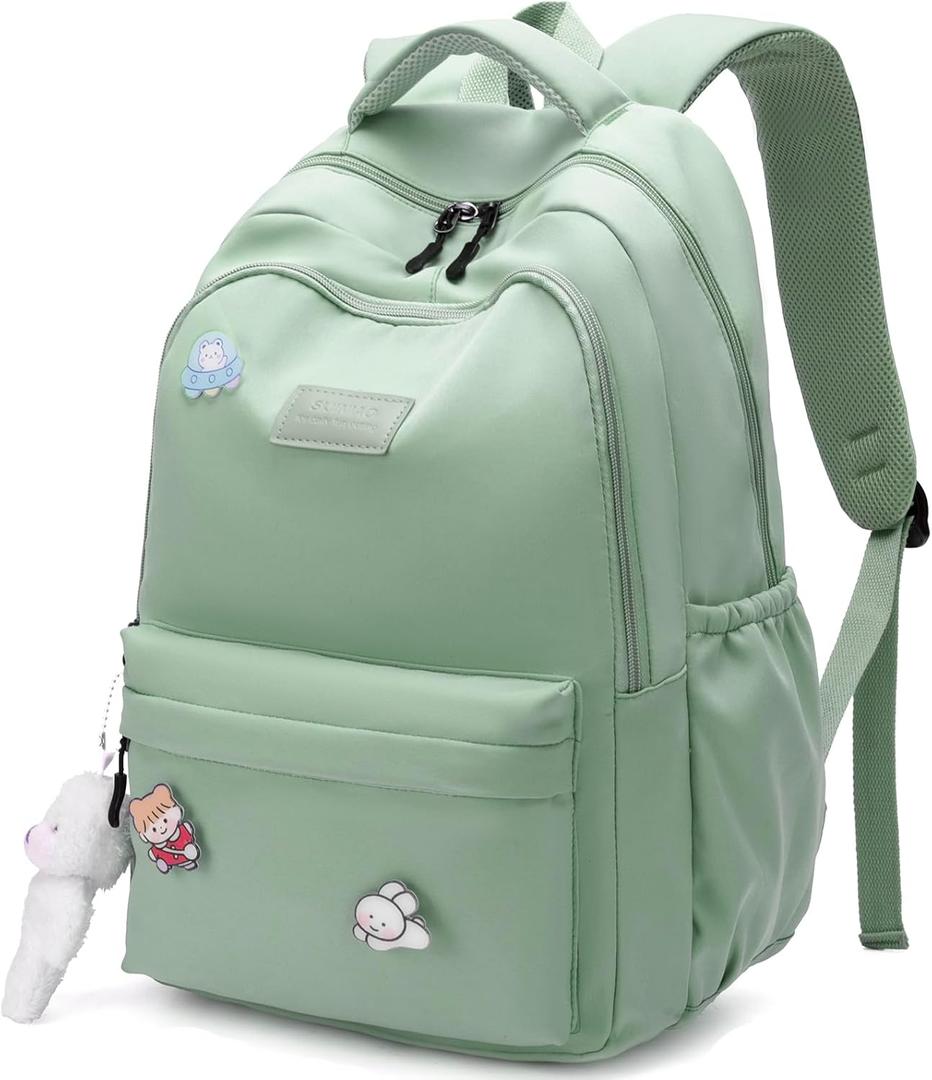 School Backpack for Teen Girls Cute Bookbag for High Middle School College Aesthetic Laptop Back Pack,Green