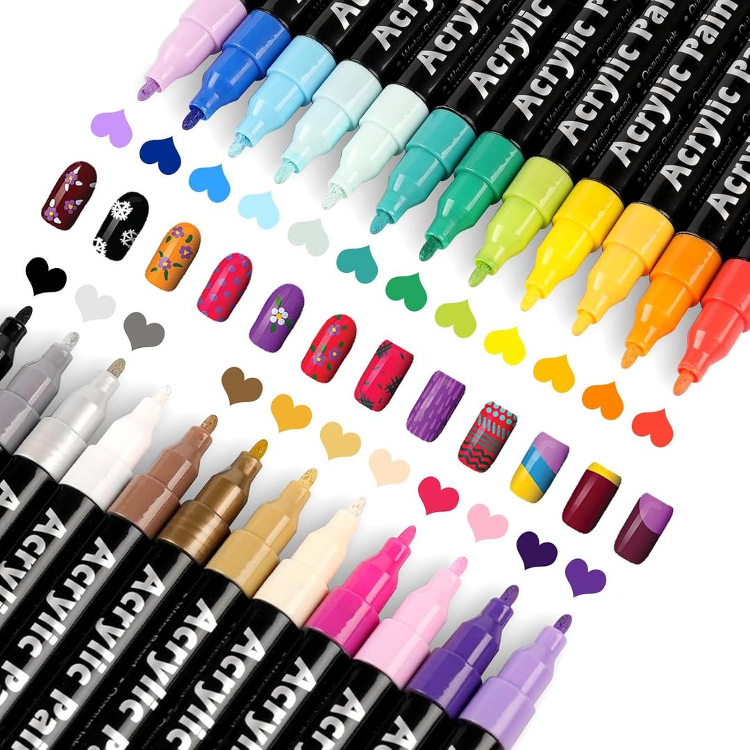 XSG Nail Art Pens Set of 24 Colors - Professional Nail Art Markers with Bullet Tip for Drawing, Dotting, Lining & Nail Polish Set Acrylic Nail Designs DIY Manicure Kit for Home Salon, Christmas Gifts