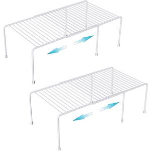 Expandable Cabinet Storage Organizer Shelf, Freezer Shelf Kitchen Cabinet Pantry Spice Rack for Plate Cup Organizer with Scratch Resistant Feet, 2 Sets