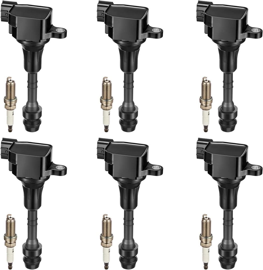 BDFHYK Set of 6 Ignition Coils pack UF401 & Iridium Spark Plugs 4469 Compatible with INFINITI FX35 G35 I35 M35 QX4 Nissan 350Z Altima Frontier 350Z 3.5L 4.0L V6 Replacement for C1439 22448-AL615