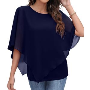 QIXING Women's Summer Casual Loose Chiffon Flowy Tops Elegant Blouses (Medium, 05-navy Blue) QIXING Women's Summer Casual Loose Chiffon Flowy Tops Elegant Blouses (Medium, 05-navy Blue)
