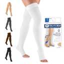 Truform 20-30 mmHg Compression Stockings for Men and Women, Thigh High Length, Dot-Top, Open Toe, White, Small