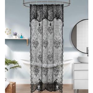 Warm Home Designs Black Stall Shower Curtain 36 x 72 Inches with Attached Valance & 4 Tassels. Luxury Lace Small Shower Curtain for The Bathroom or RV Shower Curtain. LA Black 36"
